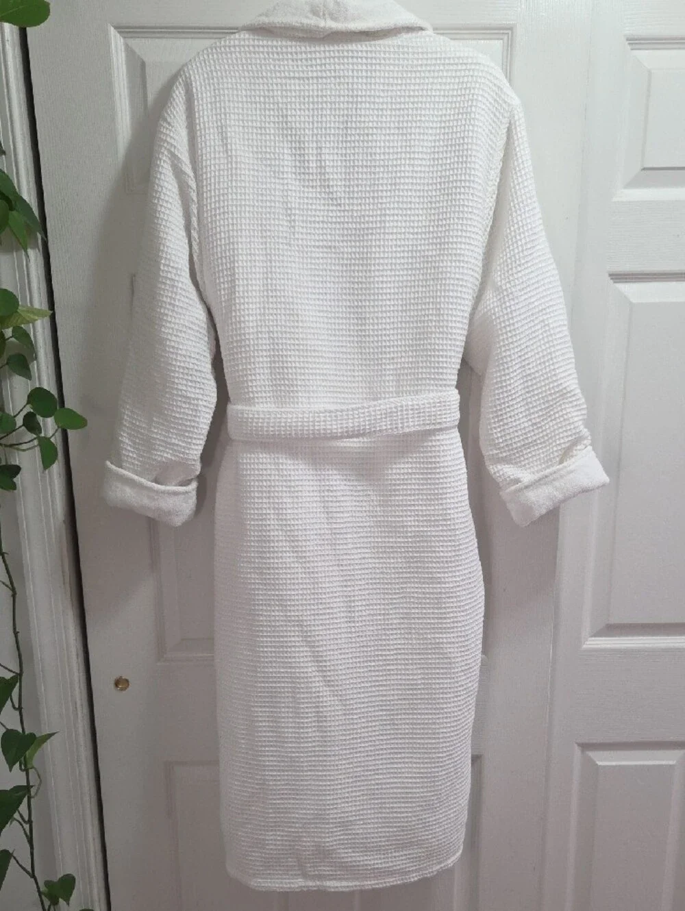 Pottery Barn White Waffle Robe with Terry Trim